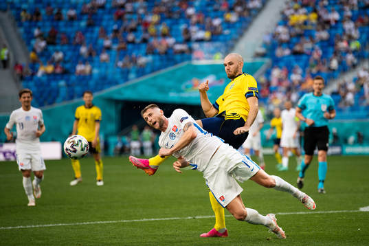 Marcus Danielson of Sweden and Milan Skriniar of Slovakia