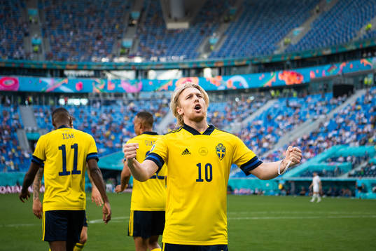 Emil Forsberg of Sweden celebrates