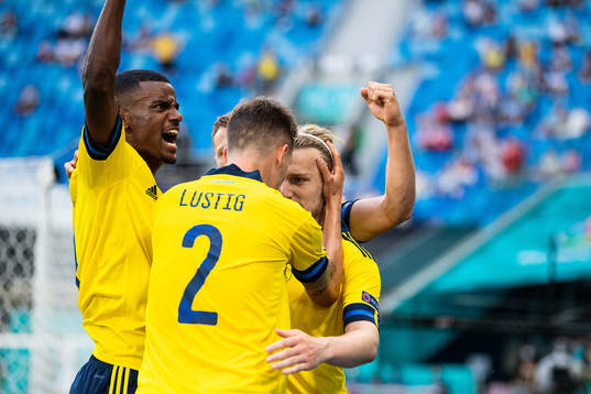 Alexander Isak, Mikael Lustig and Emil Forsberg of Sweden