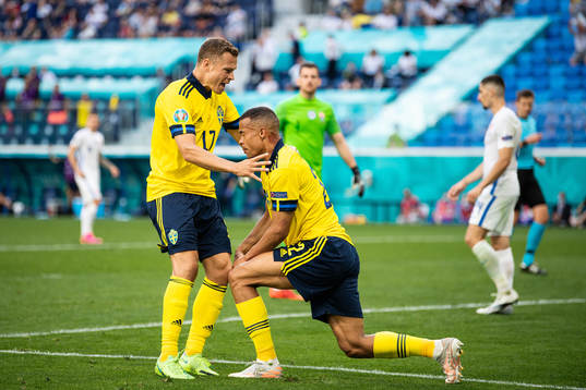 Viktor Claesson and Robin Quaison of Sweden