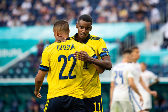 Robin Quaison and Alexander Isak of Sweden