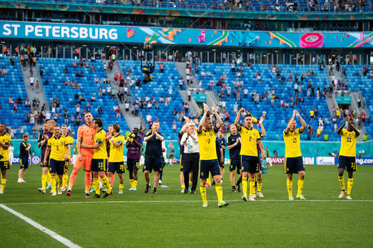 Players of Sweden celebrate