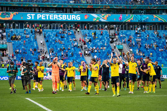 Players of Sweden celebrate
