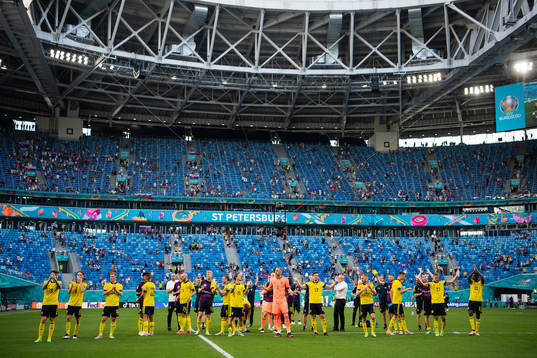 Players of Sweden celebrate
