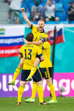 Gustav Svensson and Sebastian Larsson of Sweden celebrate