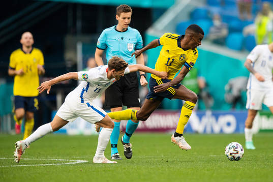 Patrik Hrosovsky of Slovakia and Alexander Isak of Sweden