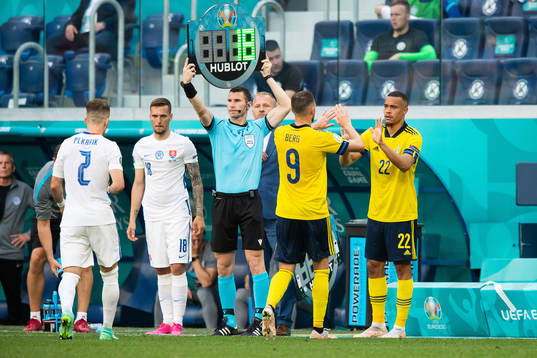 Marcus Berg is substituted for Robin Quaison of Sweden