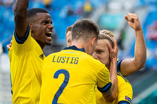 Alexander Isak, Mikael Lustig and Emil Forsberg of Sweden