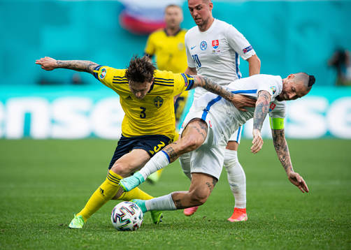 Victor Nilsson Lindelöf of Sweden in action against Marek