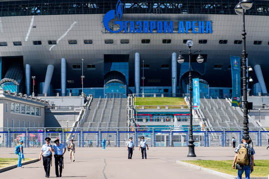 Security guards outside Saint Petersburg Stadium