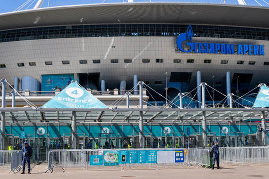Security guards outside Saint Petersburg Stadium