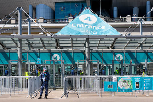 Security guards outside Saint Petersburg Stadium