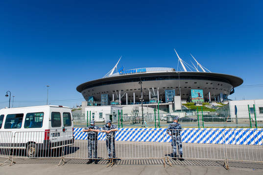 Security guards outside Saint Petersburg Stadium