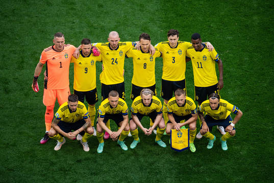 Players of Sweden line up for a  team photo