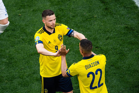Marcus Berg is substituted for Robin Quaison of Sweden