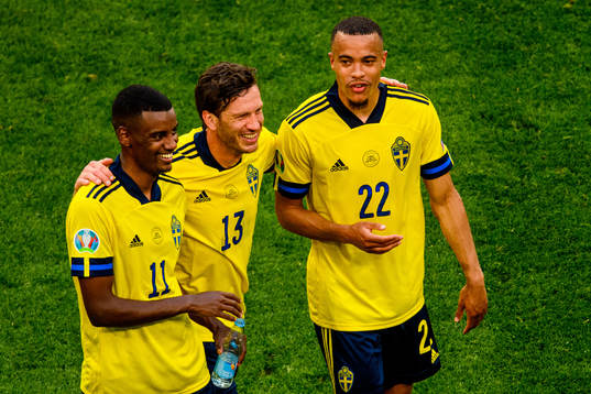Alexander Isak, Gustav Svensson and Robin Quaison of Sweden