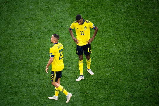 Robin Quaison and Alexander Isak of Sweden