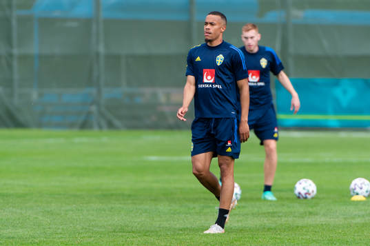 Robin Quaison of the Swedish national football team at a