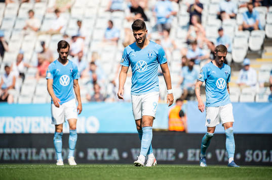 Malmö FFs Adi Nalic, Antonio Colak och Sören Rieks deppar