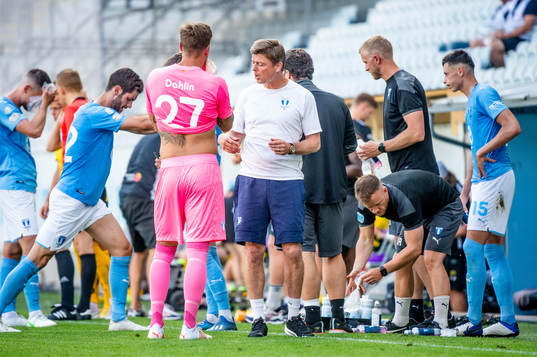 Malmö FFs målvakt Johan Dahlin och huvudtränare Jon Dahl