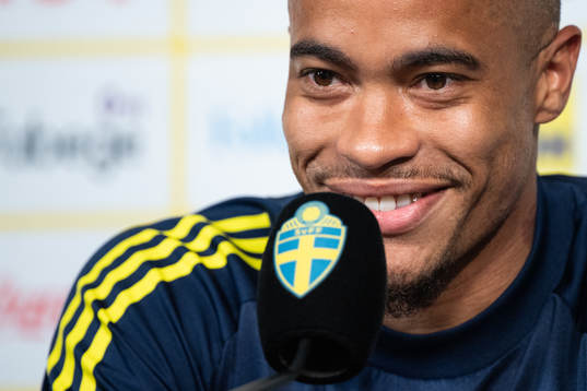 Robin Quaison of the Swedish national football team at a