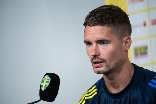 of the Swedish national football team at a press conference
