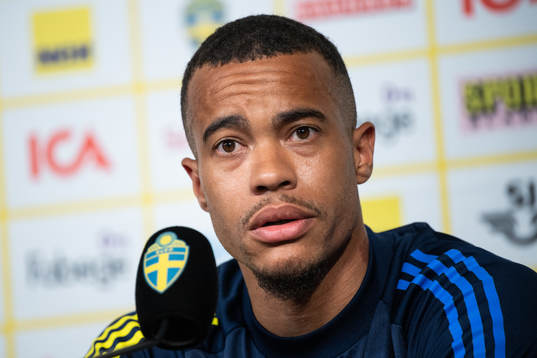 Robin Quaison of the Swedish national football team at a