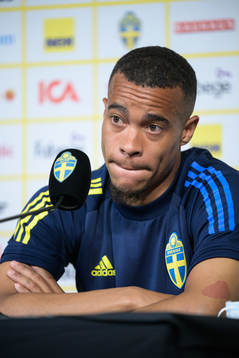 Robin Quaison of the Swedish national football team at a