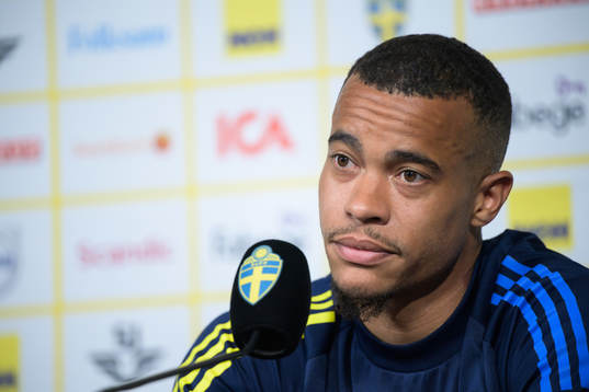Robin Quaison of the Swedish national football team at a