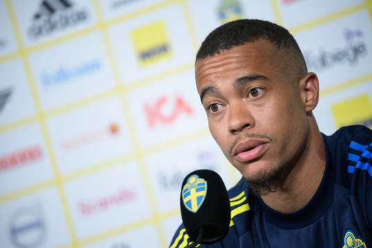 Robin Quaison of the Swedish national football team at a