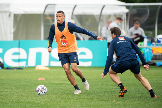 Robin Quaison of the Swedish national football team at a