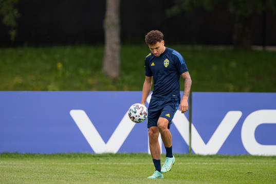 Jordan Larsson of the Swedish national football team at a