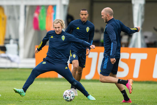 Emil Forsberg, Robin Quaison and Marcus Danielson of the