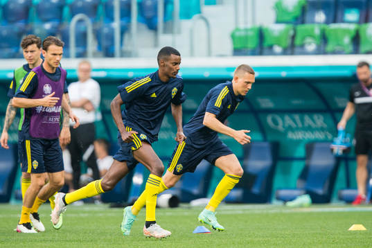 Alexander Isak and Ludwig Augustinsson of Sweden
