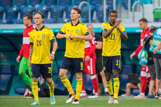 Kristoffer Olsson, Albin Ekdal and Alexander Isak of Sweden