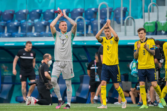 Goalkeeper Robin Olsen, Mikael Lustig and Victor Nilsson