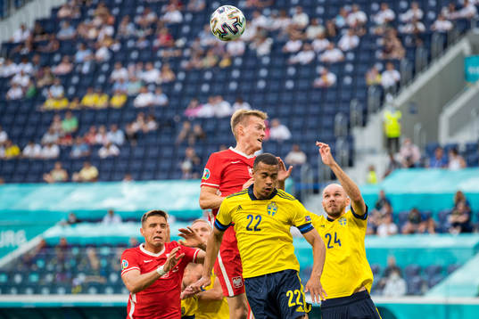 Robin Quaison and Marcus Danielson of Sweden against Jan