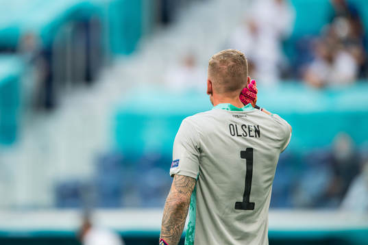 Goalkeeper Robin Olsen of Sweden in pain