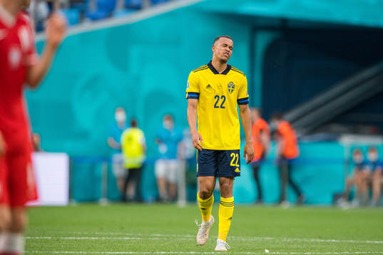 Robin Quaison of Sweden looks dejected