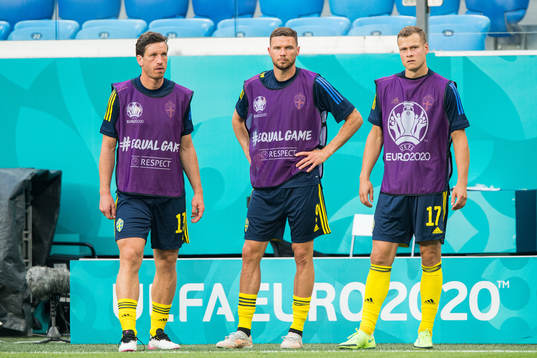 Gustav Svensson, Marcus Berg and Viktor Claesson of Sweden