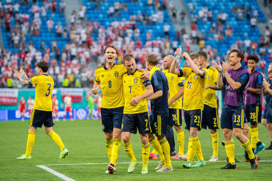 Albin Ekdal and Sebastian Larsson celebrate