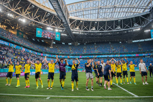 Players of Sweden celebrate