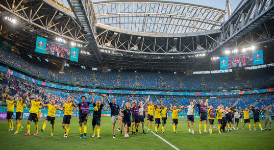 Players of Sweden celebrate