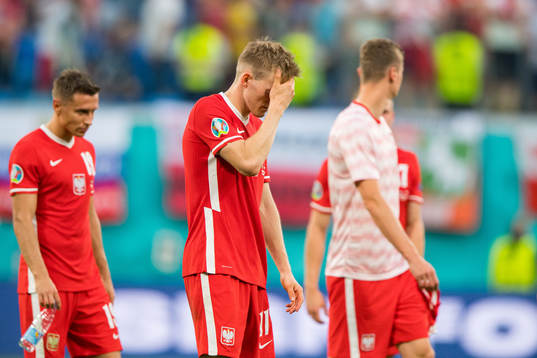 Karol Swiderski of Poland looks dejected