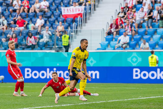 Robin Quaison of Sweden celebrates