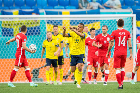 Robin Quaison of Sweden reacts