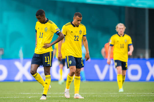 Alexander Isak and Robin Quaison of Sweden looks dejected