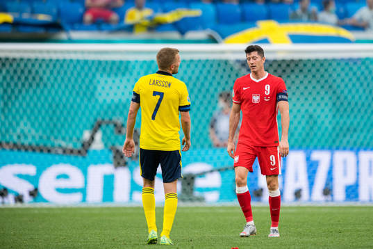 Robert Lewandowski of Poland looks dejected