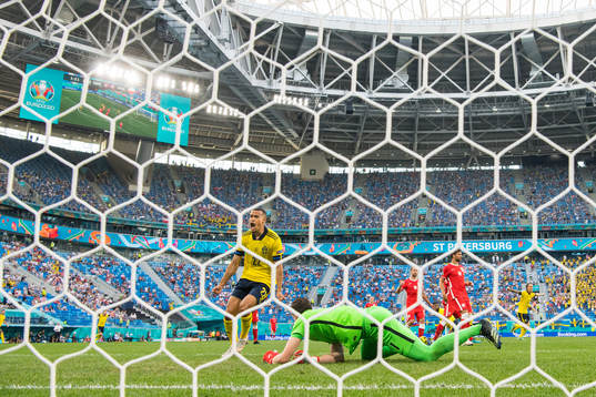 Robin Quaison of Sweden celebrates
