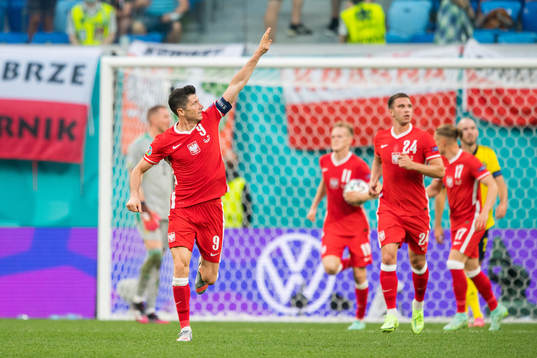 Robert Lewandowski of Poland celebrates